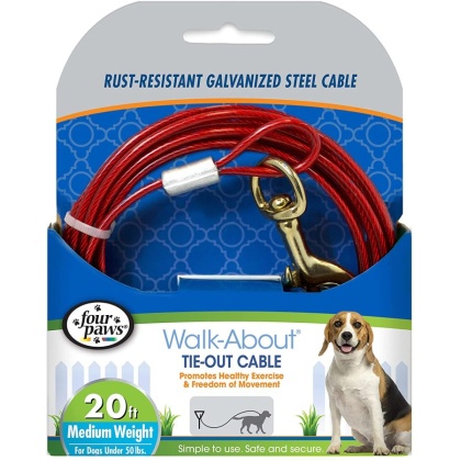 Four Paws Dog Tie Out Cable - Medium Weight - Red