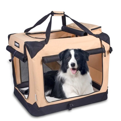 Beige - JESPET Soft Pet Crates Kennel, 3 Door Soft Sided Folding Travel Pet Carrier with Straps and Fleece Mat for Dogs, Cats, Rabbits, Indoor/Outdoor Use with Grey, Blue & Beige, Black - 36\